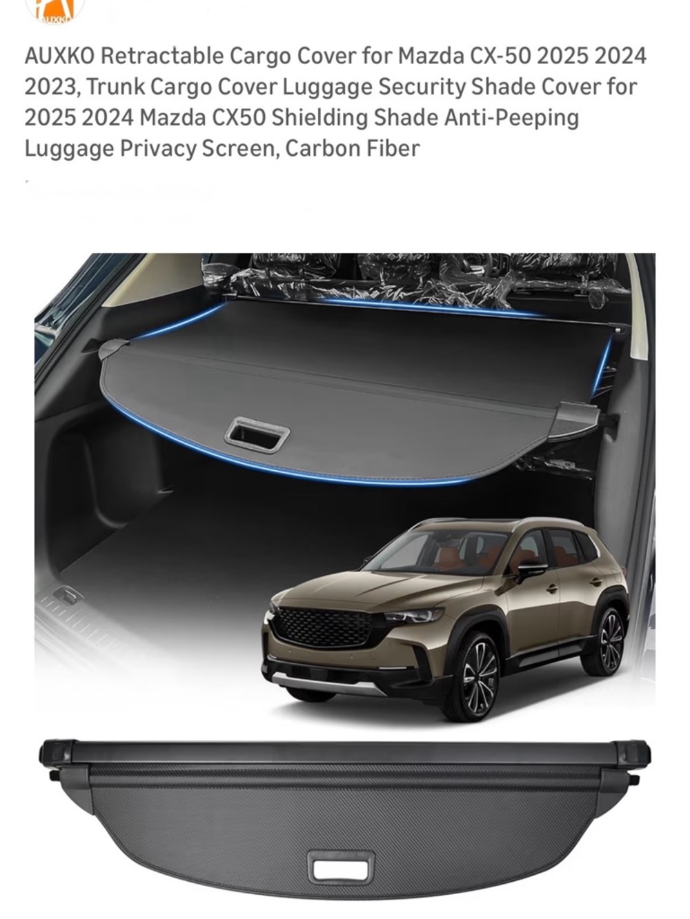 Retractable Cargo Cover for Mazda CX-50 - Black